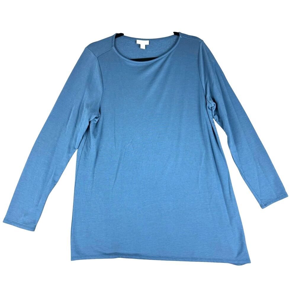 Pure Jill Top Women's Medium Blue Luxe Tencel Tunic Knit Long Sleeve Stretch